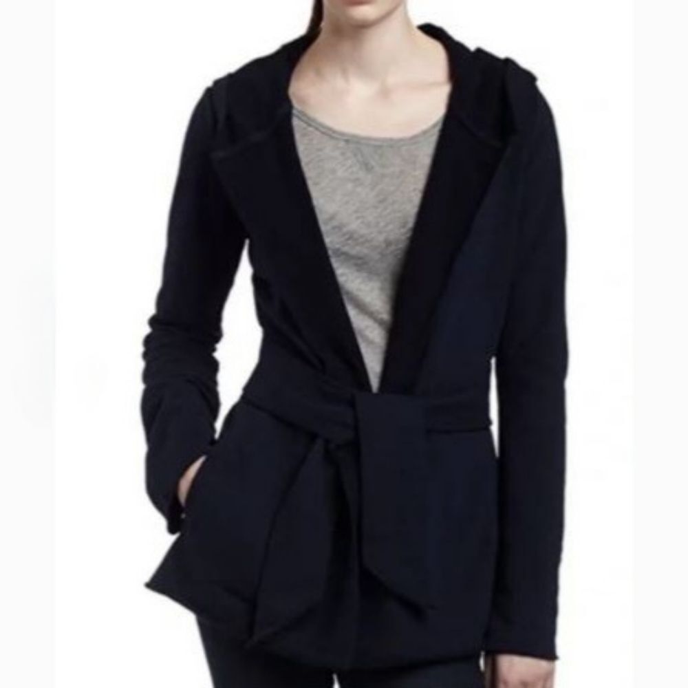 Lucky Brand Black Casual Hooded Open Cardigan Wrap Sweatshirt, Large